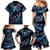 Personalised Polynesia Ribbon Butterflies Family Matching Mermaid Dress and Hawaiian Shirt Silver Fern Breast Cancer With Papua Shell Pattern LT9 - Polynesian Pride