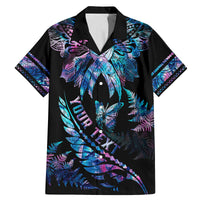Personalised Polynesia Ribbon Butterflies Family Matching Mermaid Dress and Hawaiian Shirt Silver Fern Breast Cancer With Papua Shell Pattern LT9 Dad's Shirt - Short Sleeve Black - Polynesian Pride