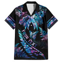 Personalised Polynesia Ribbon Butterflies Kid Hawaiian Shirt Silver Fern Breast Cancer With Papua Shell Pattern LT9 Kid Black - Polynesian Pride