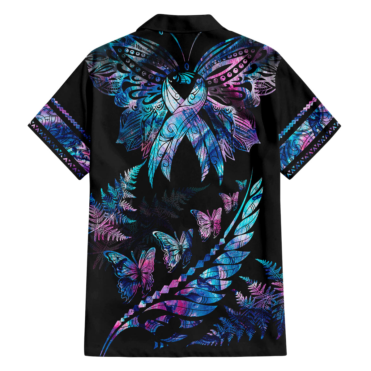 Personalised Polynesia Ribbon Butterflies Kid Hawaiian Shirt Silver Fern Breast Cancer With Papua Shell Pattern LT9 - Polynesian Pride