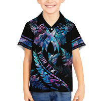 Personalised Polynesia Ribbon Butterflies Kid Hawaiian Shirt Silver Fern Breast Cancer With Papua Shell Pattern LT9 - Polynesian Pride