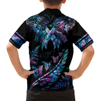 Personalised Polynesia Ribbon Butterflies Kid Hawaiian Shirt Silver Fern Breast Cancer With Papua Shell Pattern LT9 - Polynesian Pride