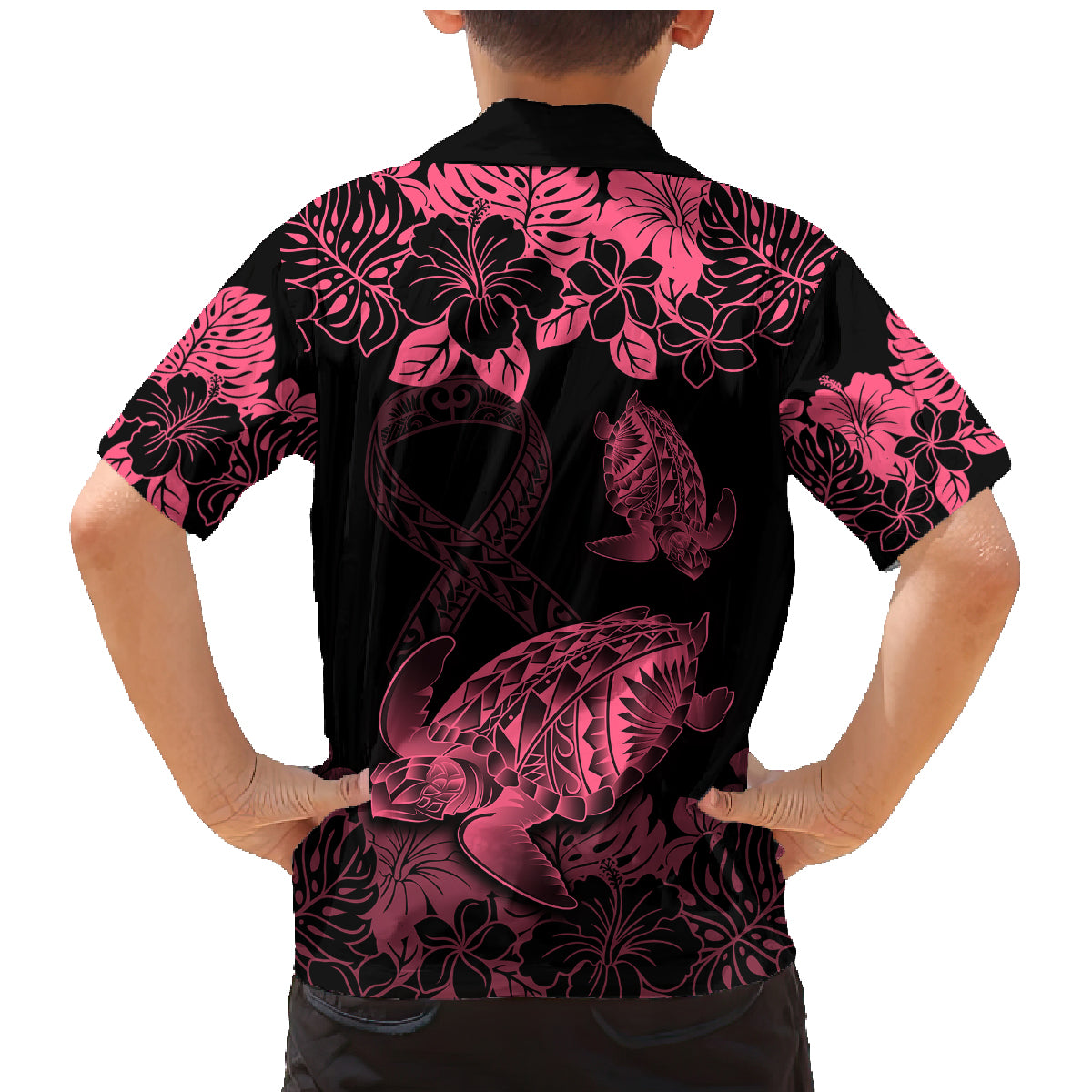 Personalised Polynesian Turtle Ribbon Family Matching Mermaid Dress and Hawaiian Shirt Think Pink Breast Cancer With Pacific Hibiscus LT9 - Polynesian Pride
