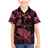 Personalised Polynesian Turtle Ribbon Family Matching Mermaid Dress and Hawaiian Shirt Think Pink Breast Cancer With Pacific Hibiscus LT9 Son's Shirt Pink - Polynesian Pride