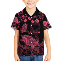 Personalised Polynesian Turtle Ribbon Family Matching Off Shoulder Long Sleeve Dress and Hawaiian Shirt Think Pink Breast Cancer With Pacific Hibiscus LT9 Son's Shirt Pink - Polynesian Pride