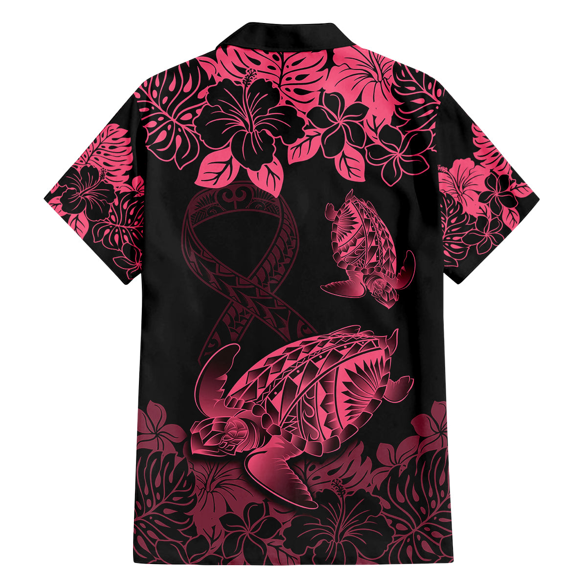 Personalised Polynesian Turtle Ribbon Family Matching Off Shoulder Maxi Dress and Hawaiian Shirt Think Pink Breast Cancer With Pacific Hibiscus LT9 - Polynesian Pride