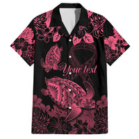 Personalised Polynesian Turtle Ribbon Family Matching Off Shoulder Short Dress and Hawaiian Shirt Think Pink Breast Cancer With Pacific Hibiscus LT9 Dad's Shirt - Short Sleeve Pink - Polynesian Pride