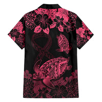Personalised Polynesian Turtle Ribbon Family Matching Short Sleeve Bodycon Dress and Hawaiian Shirt Think Pink Breast Cancer With Pacific Hibiscus LT9 - Polynesian Pride
