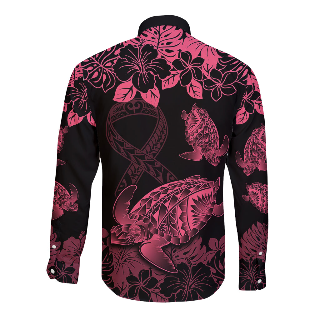 personalised-polynesian-turtle-ribbon-long-sleeve-button-shirt-think-pink-breast-cancer-with-pacific-hibiscus