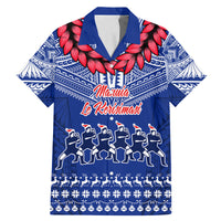 Toa Samoa Christmas Family Matching Mermaid Dress and Hawaiian Shirt Samoa Siva Tau Manuia Le Kerisimasi Blue Vibe LT9 Dad's Shirt - Short Sleeve Blue - Polynesian Pride