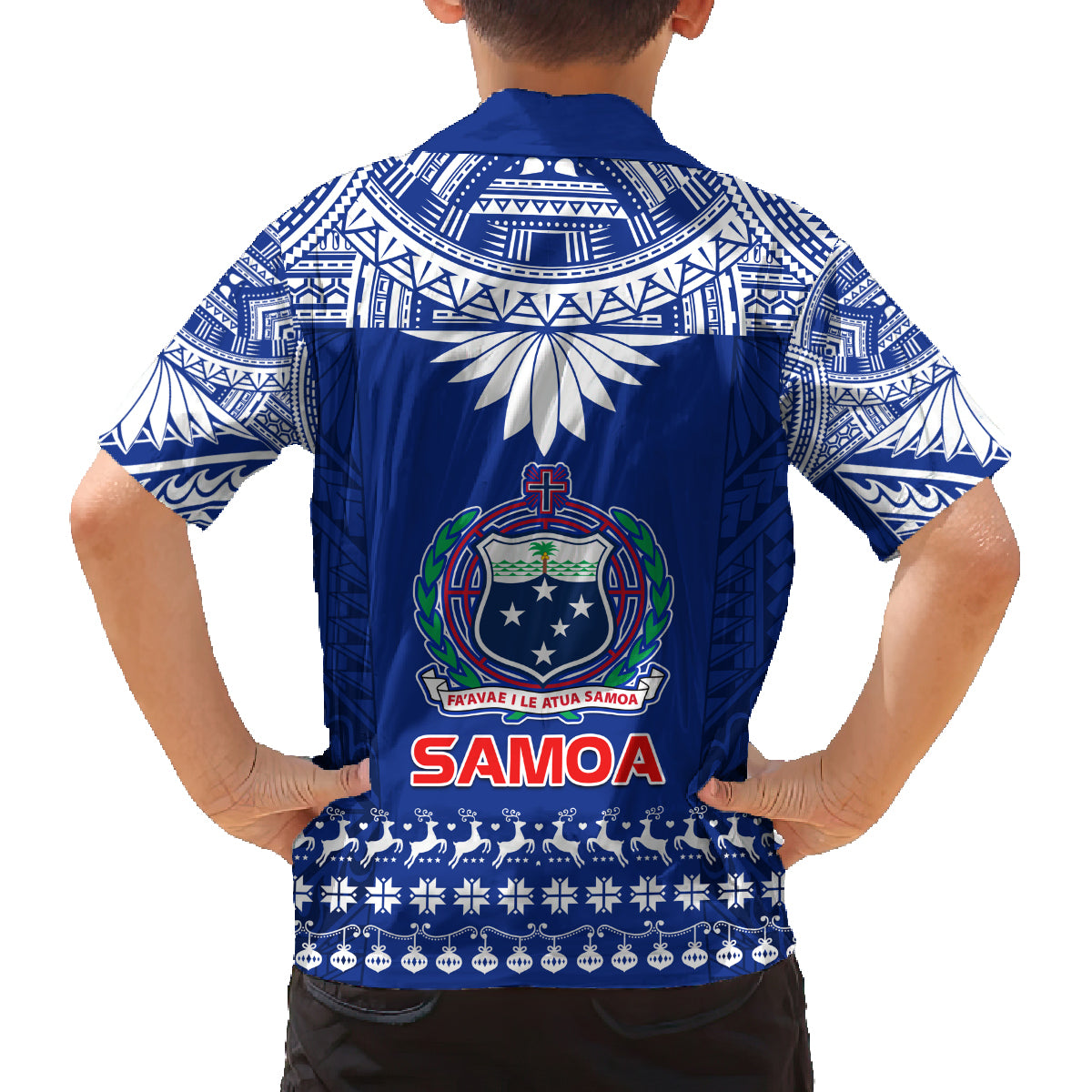 Toa Samoa Christmas Family Matching Off Shoulder Maxi Dress and Hawaiian Shirt Samoa Siva Tau Manuia Le Kerisimasi Blue Vibe LT9 - Polynesian Pride
