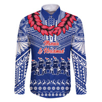 Toa Samoa Christmas Family Matching Off Shoulder Maxi Dress and Hawaiian Shirt Samoa Siva Tau Manuia Le Kerisimasi Blue Vibe LT9 Dad's Shirt - Long Sleeve Blue - Polynesian Pride
