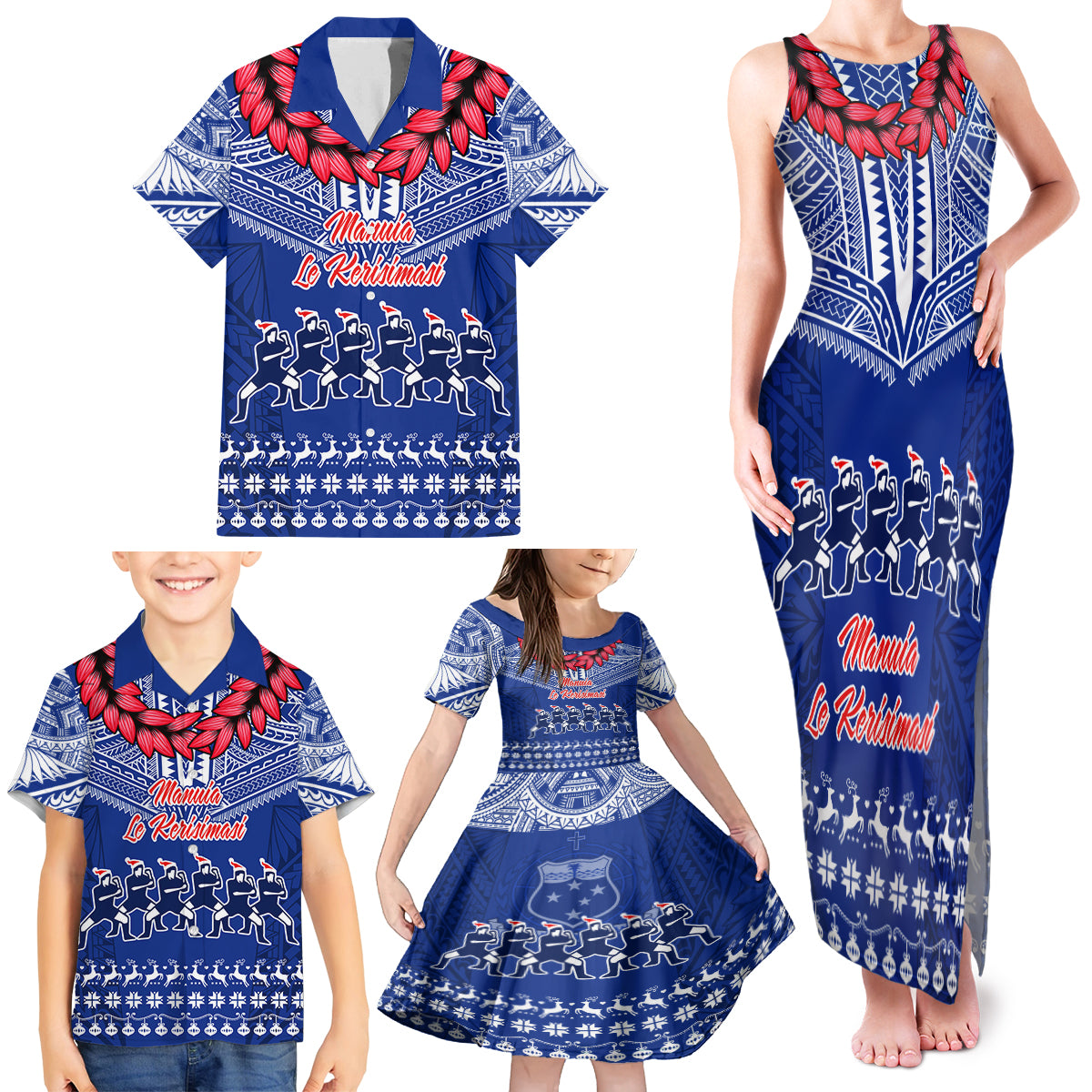 Toa Samoa Christmas Family Matching Tank Maxi Dress and Hawaiian Shirt Samoa Siva Tau Manuia Le Kerisimasi Blue Vibe LT9 - Polynesian Pride