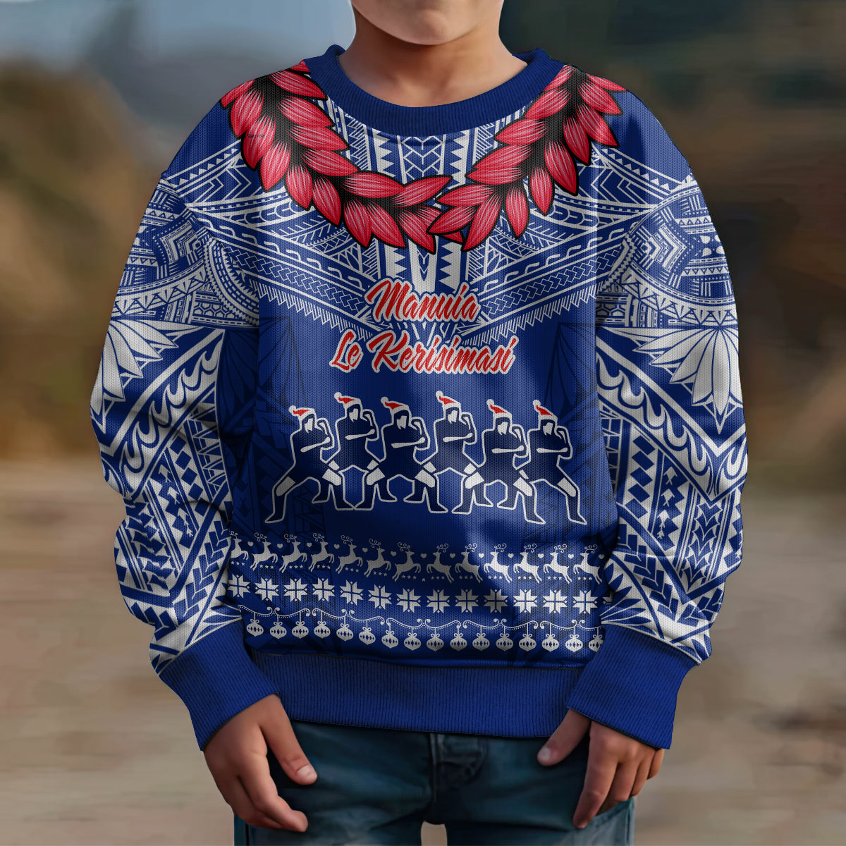 Toa Samoa Christmas Kid Ugly Christmas Sweater Samoa Siva Tau Manuia Le Kerisimasi Blue Vibe LT9 - Polynesian Pride