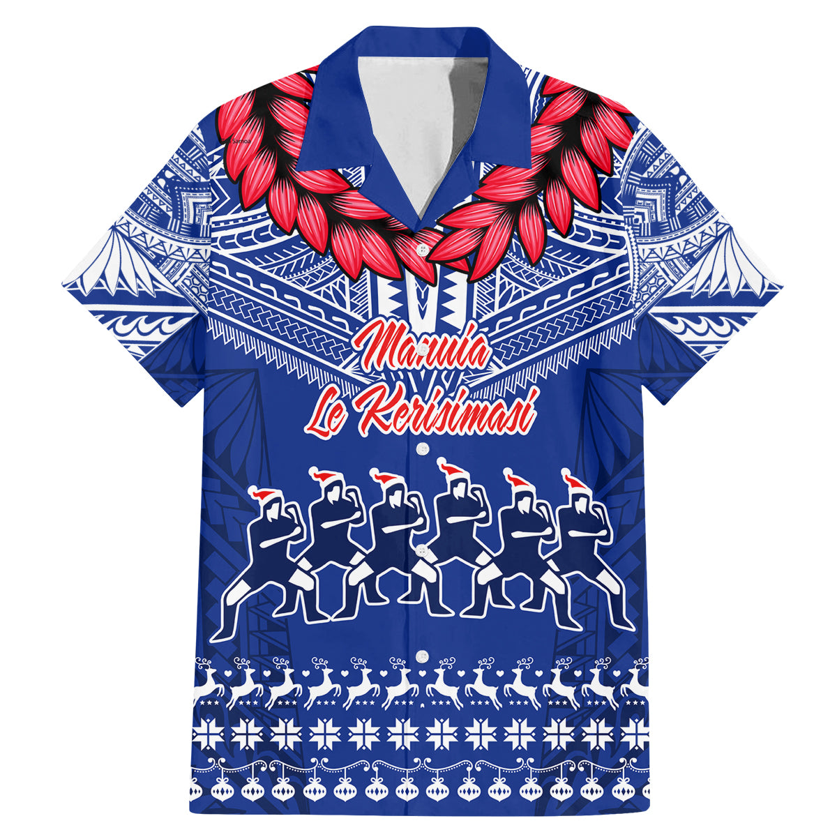 Personalised Toa Samoa Christmas Family Matching Mermaid Dress and Hawaiian Shirt Samoa Siva Tau Manuia Le Kerisimasi Blue Vibe LT9 Dad's Shirt - Short Sleeve Blue - Polynesian Pride