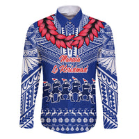 Personalised Toa Samoa Christmas Family Matching Puletasi Dress and Hawaiian Shirt Samoa Siva Tau Manuia Le Kerisimasi Blue Vibe LT9 Dad's Shirt - Long Sleeve Blue - Polynesian Pride