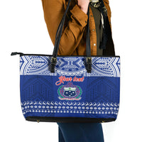 Personalised Toa Samoa Christmas Leather Tote Bag Samoa Siva Tau Manuia Le Kerisimasi Blue Vibe LT9 - Polynesian Pride