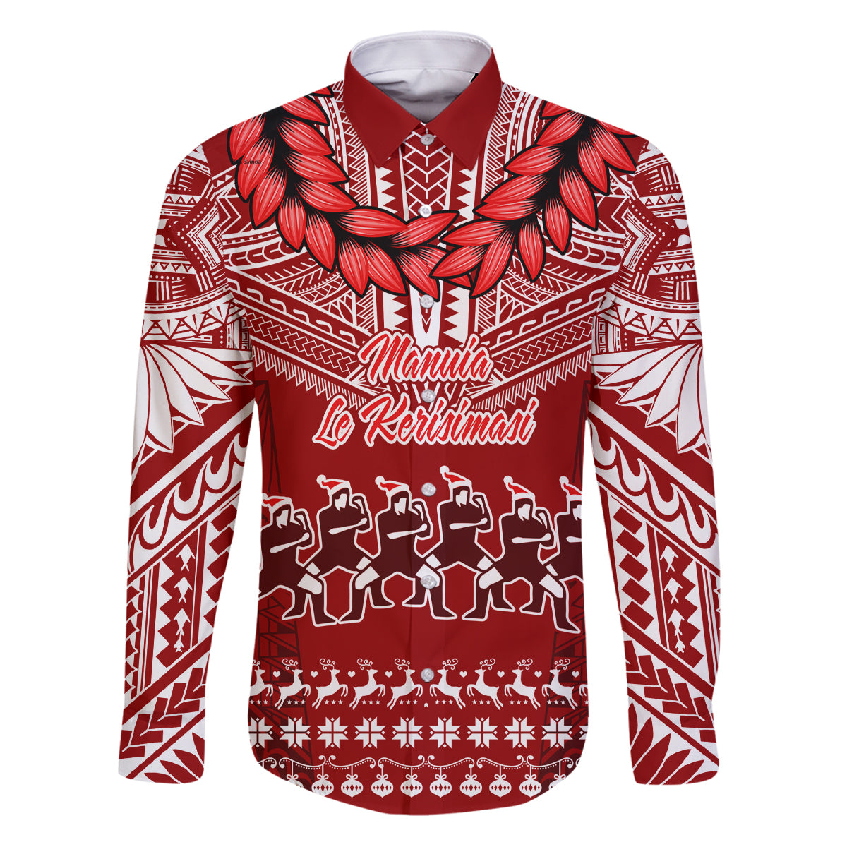Toa Samoa Christmas Family Matching Puletasi Dress and Hawaiian Shirt Samoa Siva Tau Manuia Le Kerisimasi Red Vibe LT9 Dad's Shirt - Long Sleeve Red - Polynesian Pride
