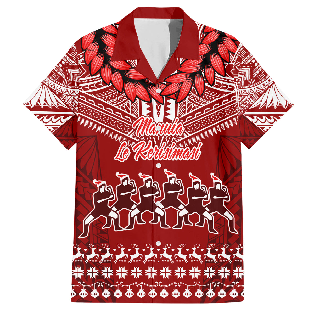 Toa Samoa Christmas Family Matching Short Sleeve Bodycon Dress and Hawaiian Shirt Samoa Siva Tau Manuia Le Kerisimasi Red Vibe LT9 Dad's Shirt - Short Sleeve Red - Polynesian Pride