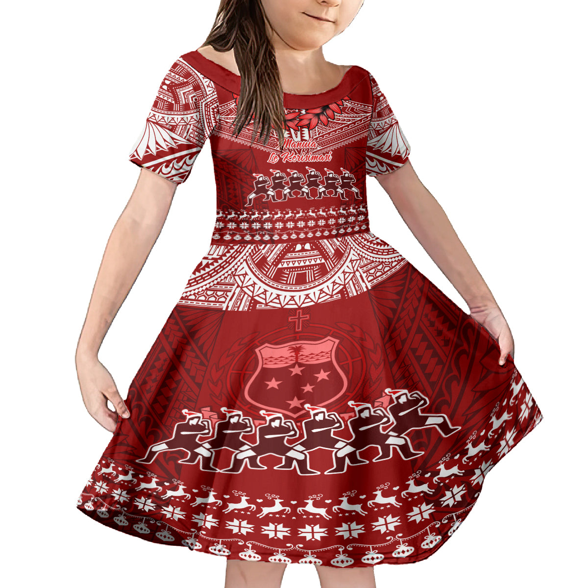 Toa Samoa Christmas Family Matching Summer Maxi Dress and Hawaiian Shirt Samoa Siva Tau Manuia Le Kerisimasi Red Vibe LT9 Daughter's Dress Red - Polynesian Pride