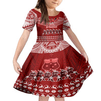 Toa Samoa Christmas Family Matching Summer Maxi Dress and Hawaiian Shirt Samoa Siva Tau Manuia Le Kerisimasi Red Vibe LT9 Daughter's Dress Red - Polynesian Pride