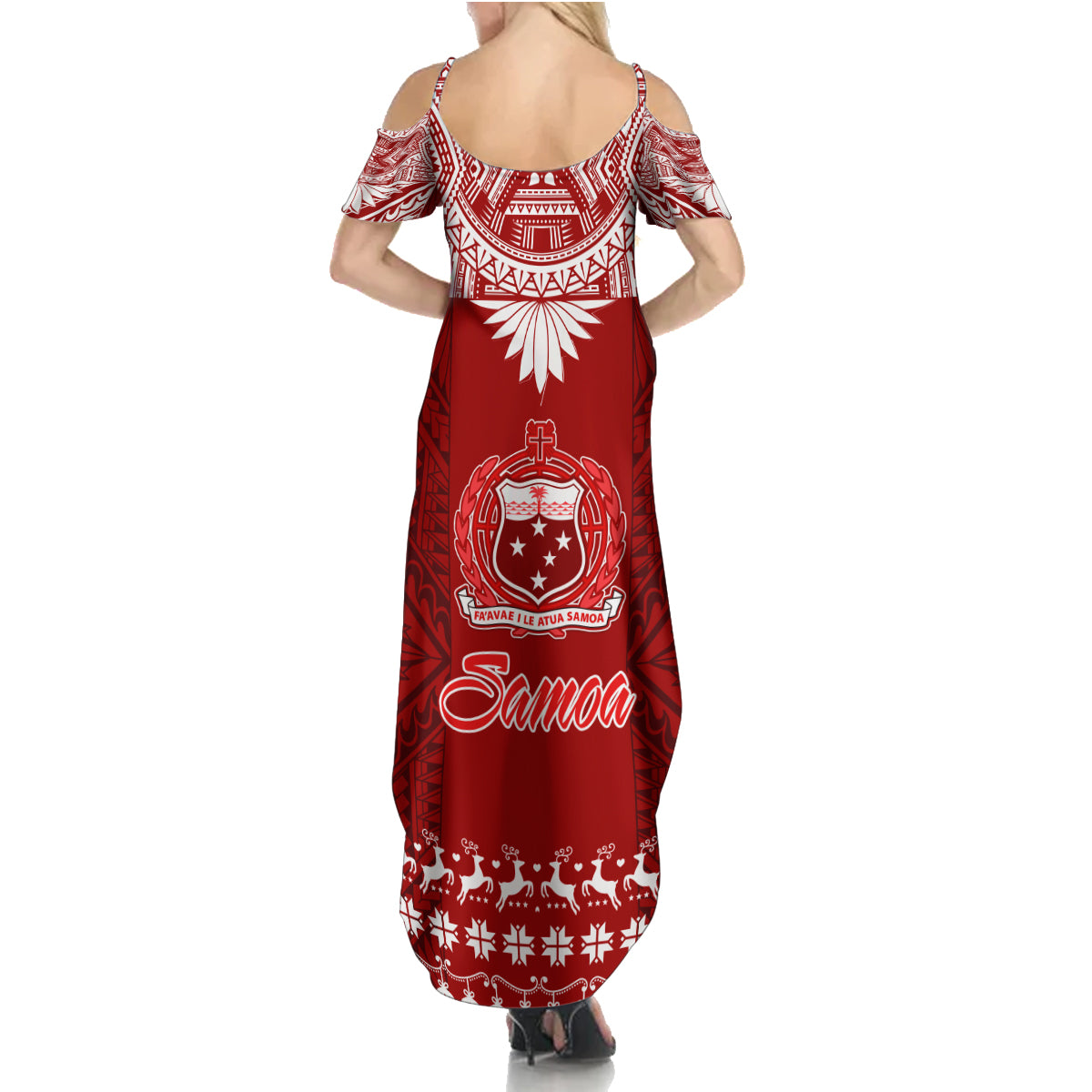 Toa Samoa Christmas Family Matching Summer Maxi Dress and Hawaiian Shirt Samoa Siva Tau Manuia Le Kerisimasi Red Vibe LT9 - Polynesian Pride