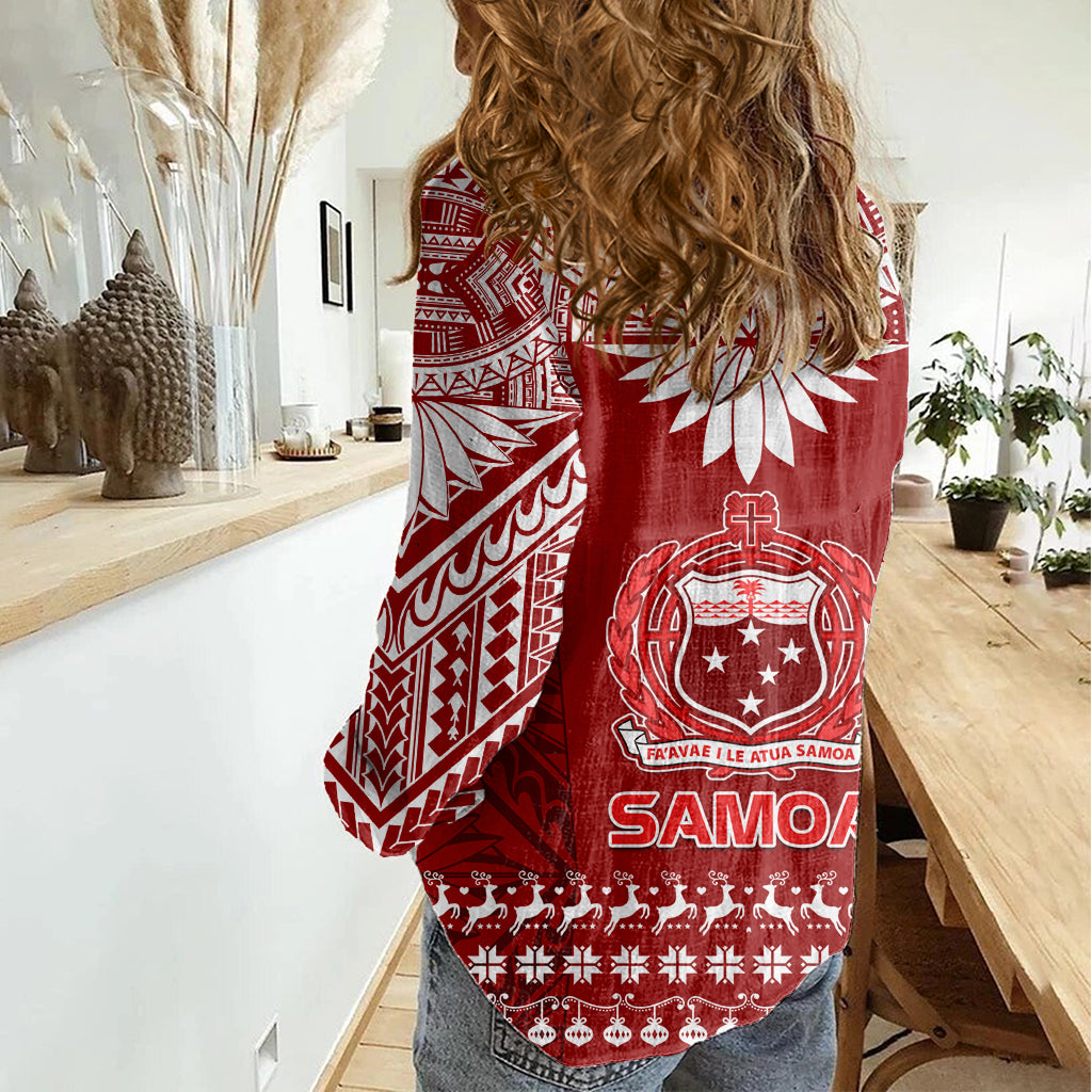 Toa Samoa Christmas Women Casual Shirt Samoa Siva Tau Manuia Le Kerisimasi Red Vibe LT9 - Polynesian Pride