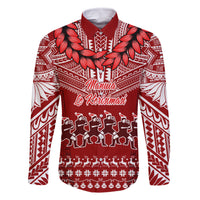 Personalised Toa Samoa Christmas Family Matching Off Shoulder Long Sleeve Dress and Hawaiian Shirt Samoa Siva Tau Manuia Le Kerisimasi Red Vibe LT9 Dad's Shirt - Long Sleeve Red - Polynesian Pride