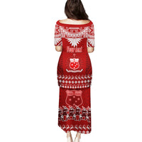 Personalised Toa Samoa Christmas Family Matching Puletasi Dress and Hawaiian Shirt Samoa Siva Tau Manuia Le Kerisimasi Red Vibe LT9 - Polynesian Pride