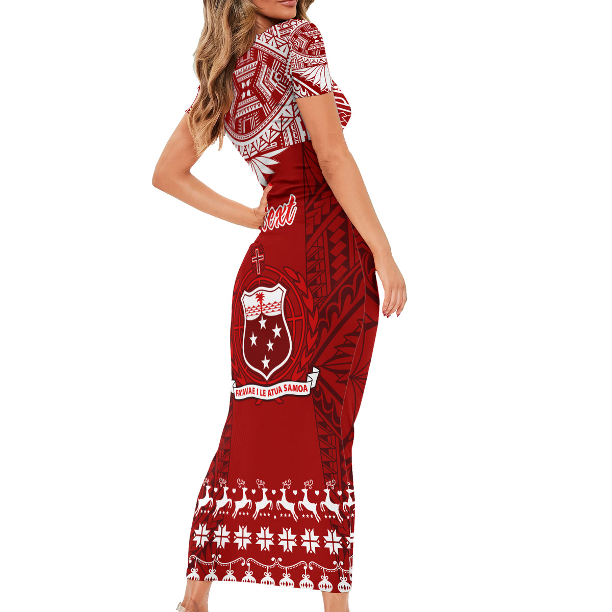 Personalised Toa Samoa Christmas Family Matching Short Sleeve Bodycon Dress and Hawaiian Shirt Samoa Siva Tau Manuia Le Kerisimasi Red Vibe LT9 - Polynesian Pride