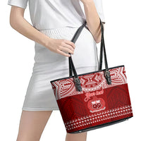 Personalised Toa Samoa Christmas Leather Tote Bag Samoa Siva Tau Manuia Le Kerisimasi Red Vibe LT9 - Polynesian Pride