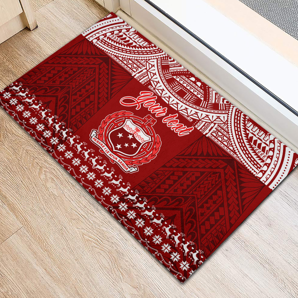 Personalised Toa Samoa Christmas Rubber Doormat Samoa Siva Tau Manuia Le Kerisimasi Red Vibe LT9 - Polynesian Pride