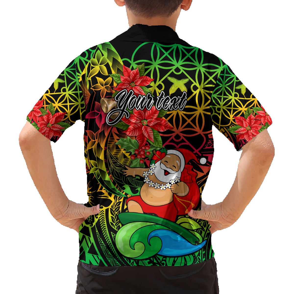 Personalised Vanuatu Joyeux Noel Family Matching Off Shoulder Long Sleeve Dress and Hawaiian Shirt Christmas Santas God Yumi LT9 - Polynesian Pride