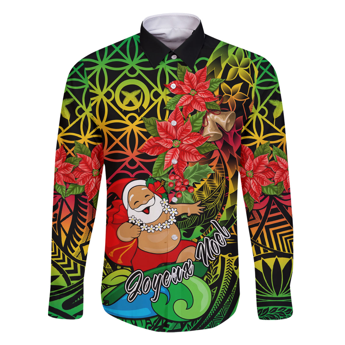 Personalised Vanuatu Joyeux Noel Family Matching Off Shoulder Maxi Dress and Hawaiian Shirt Christmas Santas God Yumi LT9 Dad's Shirt - Long Sleeve Reggae - Polynesian Pride