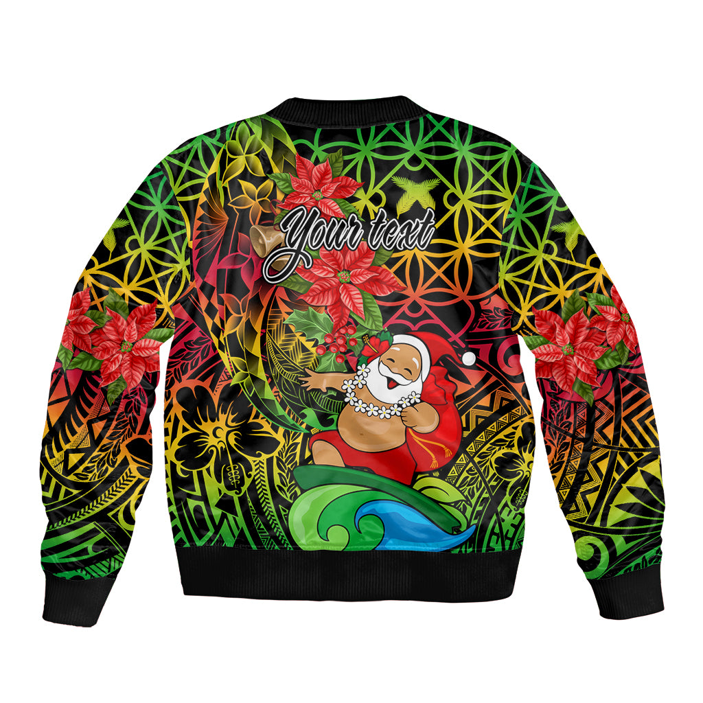 Personalised Vanuatu Joyeux Noel Sleeve Zip Bomber Jacket Christmas Santas God Yumi LT9 - Polynesian Pride