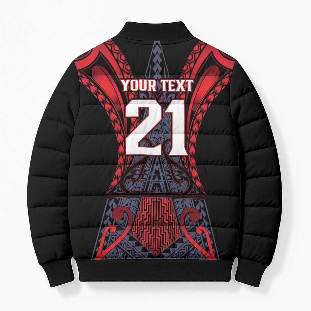 Custom New Zealand Bomber Puffer Jacket Maori Kiwiana Pattern Tukutuku Motif
