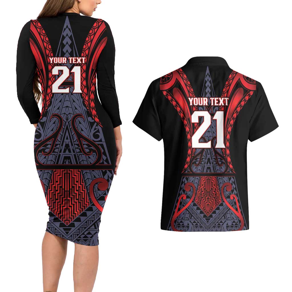 Custom New Zealand Couples Matching Long Sleeve Bodycon Dress and Hawaiian Shirt Maori Kiwiana Pattern Tukutuku Motif LT9 - Polynesian Pride