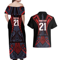 Custom New Zealand Couples Matching Off Shoulder Maxi Dress and Hawaiian Shirt Maori Kiwiana Pattern Tukutuku Motif LT9 - Polynesian Pride