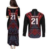Custom New Zealand Couples Matching Puletasi and Long Sleeve Button Shirt Maori Kiwiana Pattern Tukutuku Motif LT9 - Polynesian Pride