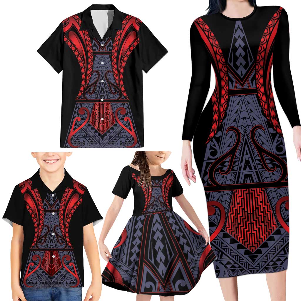 Custom New Zealand Family Matching Long Sleeve Bodycon Dress and Hawaiian Shirt Maori Kiwiana Pattern Tukutuku Motif LT9 - Polynesian Pride