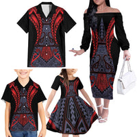 Custom New Zealand Family Matching Off The Shoulder Long Sleeve Dress and Hawaiian Shirt Maori Kiwiana Pattern Tukutuku Motif LT9 - Polynesian Pride