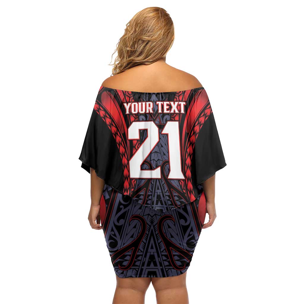 Custom New Zealand Family Matching Off Shoulder Short Dress and Hawaiian Shirt Maori Kiwiana Pattern Tukutuku Motif LT9 - Polynesian Pride