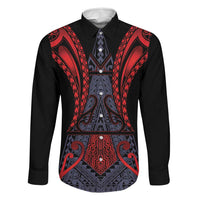 Custom New Zealand Family Matching Short Sleeve Bodycon Dress and Hawaiian Shirt Maori Kiwiana Pattern Tukutuku Motif LT9 Dad's Shirt - Long Sleeve Red - Polynesian Pride