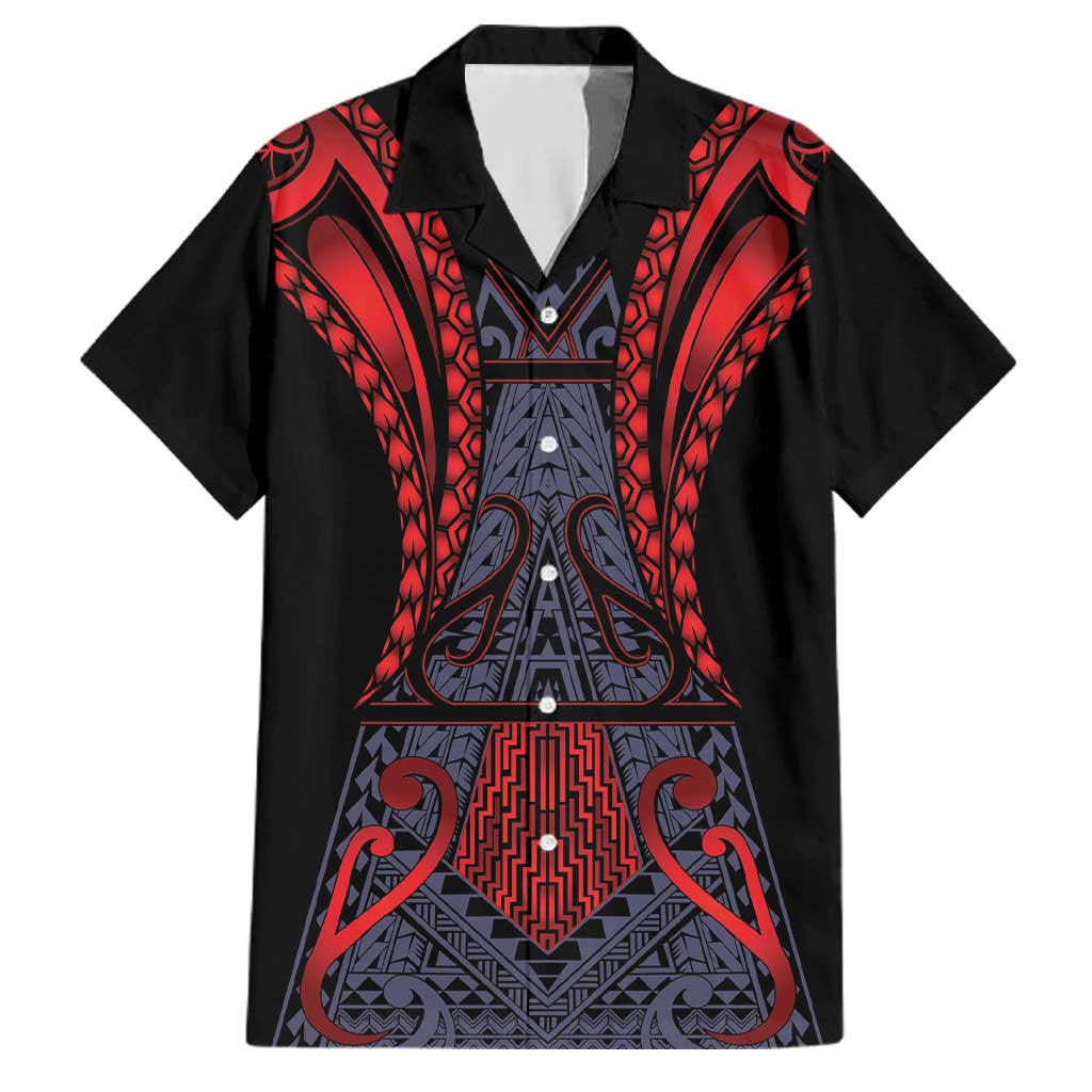 Custom New Zealand Family Matching Tank Maxi Dress and Hawaiian Shirt Maori Kiwiana Pattern Tukutuku Motif LT9 Dad's Shirt - Short Sleeve Red - Polynesian Pride