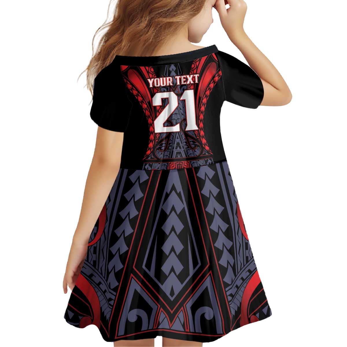 Custom New Zealand Kid Short Sleeve Dress Maori Kiwiana Pattern Tukutuku Motif LT9 - Polynesian Pride