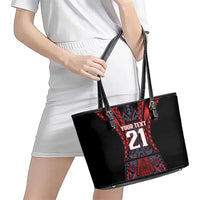 Custom New Zealand Leather Tote Bag Maori Kiwiana Pattern Tukutuku Motif