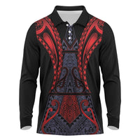 Custom New Zealand Long Sleeve Polo Shirt Maori Kiwiana Pattern Tukutuku Motif LT9 Red - Polynesian Pride
