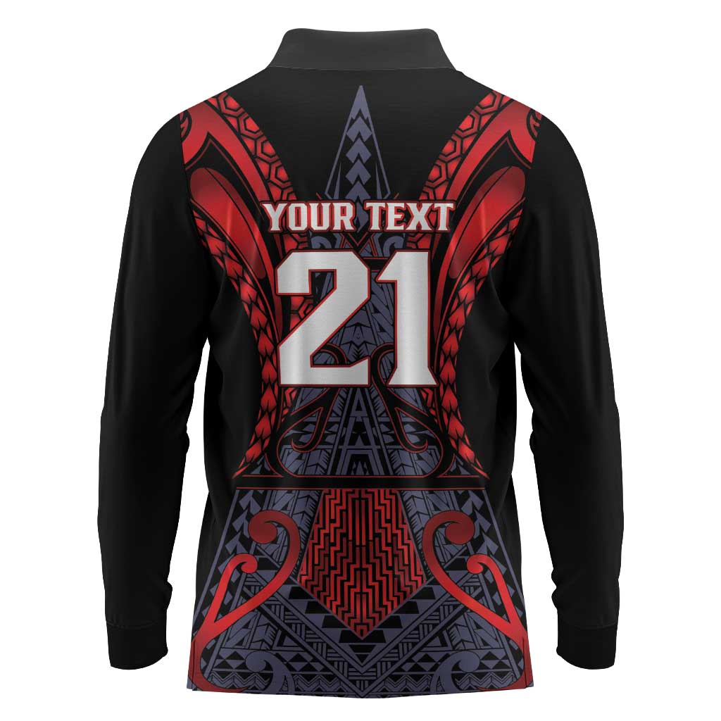 Custom New Zealand Long Sleeve Polo Shirt Maori Kiwiana Pattern Tukutuku Motif LT9 - Polynesian Pride