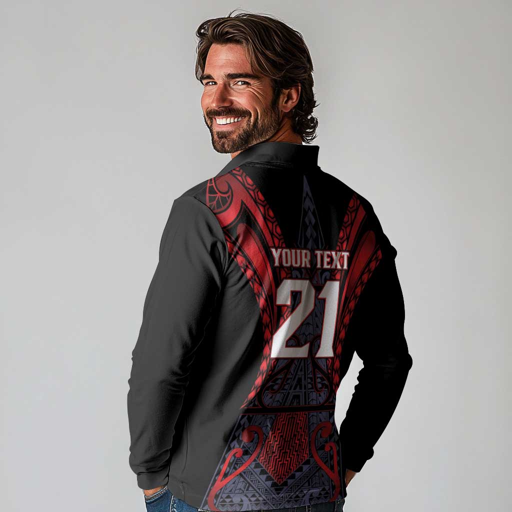 Custom New Zealand Long Sleeve Polo Shirt Maori Kiwiana Pattern Tukutuku Motif LT9 - Polynesian Pride