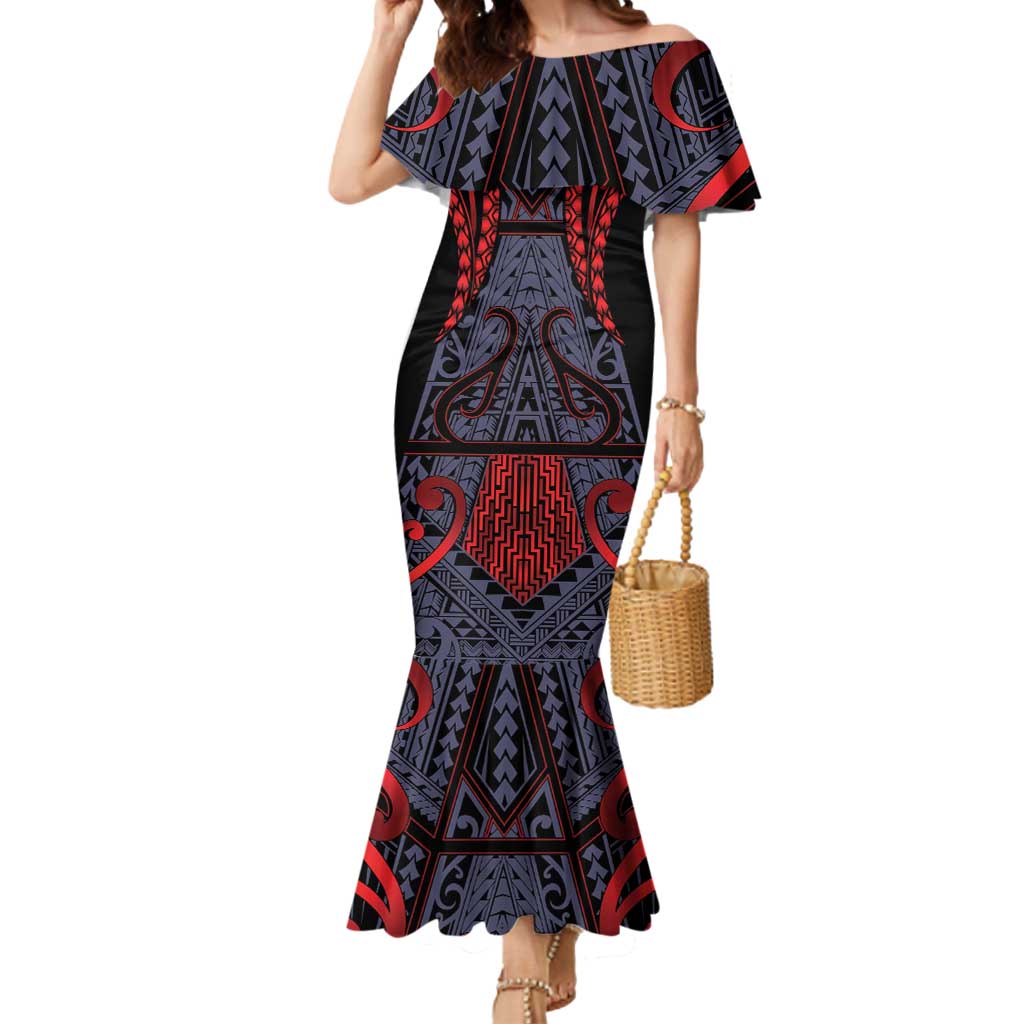 Custom New Zealand Mermaid Dress Maori Kiwiana Pattern Tukutuku Motif LT9 Women Red - Polynesian Pride